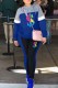 Blue Casual Print Patchwork Hooded Collar Long Sleeve Two Pieces