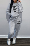 Pink Casual Letter Print Patchwork Hooded Collar Long Sleeve Two Pieces