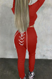 Red Casual Print Patchwork Hooded Collar Long Sleeve Two Pieces
