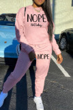Pink Casual Print Patchwork O Neck Long Sleeve Two Pieces