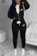 Black Casual Print Letter Hooded Collar Long Sleeve Two Pieces