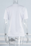 White Casual Print Basic O Neck T-Shirts