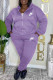 Purple Casual Letter Embroidered Hooded Collar Long Sleeve Two Pieces
