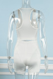White Sexy Casual Print Backless U Neck Sleeveless Two Pieces
