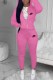 Pink Casual Print Letter Hooded Collar Long Sleeve Two Pieces