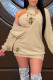 Khaki Sexy Print Patchwork V Neck Long Sleeve Two Pieces