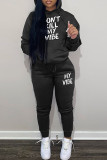 Pink Casual Letter Print Patchwork Hooded Collar Long Sleeve Two Pieces