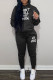 Black Casual Letter Print Patchwork Hooded Collar Long Sleeve Two Pieces