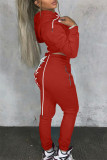Red Casual Print Patchwork Hooded Collar Long Sleeve Two Pieces