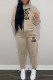 Khaki Casual Letter Print Patchwork Hooded Collar Long Sleeve Two Pieces