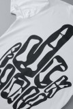 White Casual Print Basic O Neck T-Shirts