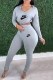 Grey Casual Print Letter Hooded Collar Long Sleeve Two Pieces