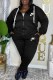Black Casual Letter Embroidered Hooded Collar Long Sleeve Two Pieces