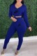 Blue Casual Print Letter Hooded Collar Long Sleeve Two Pieces