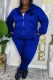 Blue Casual Letter Embroidered Hooded Collar Long Sleeve Two Pieces