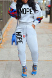 Blue Casual Letter Print Patchwork O Neck Long Sleeve Two Pieces
