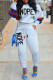 Grey Casual Letter Print Patchwork O Neck Long Sleeve Two Pieces