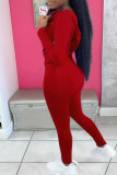 Red Casual Print Patchwork Hooded Collar Long Sleeve Two Pieces