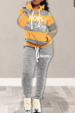 Red Casual Letter Striped Print Patchwork Basic Hooded Collar Long Sleeve Two Pieces