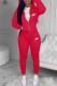 Red Casual Print Letter Hooded Collar Long Sleeve Two Pieces