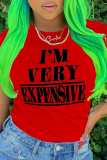 Red Street Daily Print Patchwork Letter O Neck T-Shirts