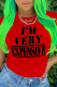 Red Street Daily Print Patchwork Letter O Neck T-Shirts
