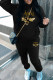 Black Casual Print Basic Hooded Collar Long Sleeve Two Pieces