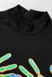 Black Sexy Casual Print Basic Half A Turtleneck Skinny Romper