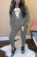 Grey Casual Print Letter O Neck Long Sleeve Two Pieces