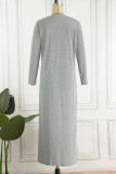 Grey Casual Solid Patchwork O Neck Long Sleeve Three-piece Set