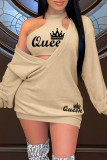 Pink Casual Letter Print Basic O Neck Long Sleeve Two Pieces