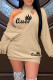 Khaki Casual Letter Print Basic O Neck Long Sleeve Two Pieces