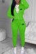Fluorescent Green Casual Print Letter Hooded Collar Long Sleeve Two Pieces