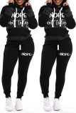 Red Casual Letter Striped Print Patchwork Basic Hooded Collar Long Sleeve Two Pieces