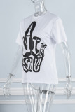 White Casual Print Basic O Neck T-Shirts