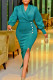 Cyan Elegant Solid Patchwork Buttons Slit V Neck Evening Dress Dresses