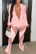 Pink Casual Street Solid Patchwork See-through Turn-back Collar Long Sleeve Two Pieces