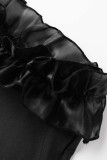 Black Sexy Casual Solid Patchwork Backless Oblique Collar Skinny Romper
