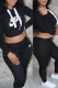 Black Casual Print Letter Hooded Collar Long Sleeve Two Pieces
