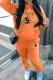 Orange Casual Print Basic Hooded Collar Long Sleeve Two Pieces