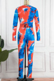 Blue Casual Print Patchwork O Neck Long Sleeve Two Pieces