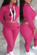 Rose Red Casual Print Letter Hooded Collar Long Sleeve Two Pieces