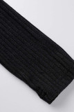 Black Casual Sportswear Solid Patchwork Turtleneck Long Sleeve Two Pieces