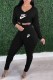 Black Casual Print Letter Hooded Collar Long Sleeve Two Pieces