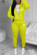 Yellow Casual Print Letter Hooded Collar Long Sleeve Two Pieces