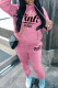 Pink Casual Letter Print Basic Hooded Collar Long Sleeve Two Pieces