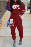 Blue Casual Letter Print Patchwork O Neck Long Sleeve Two Pieces