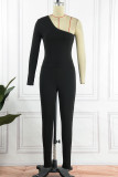 Red Sexy Solid Patchwork Oblique Collar Long Sleeve Two Pieces