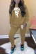 Khaki Casual Print Letter O Neck Long Sleeve Two Pieces