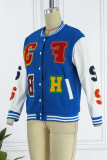 Camel Casual Letter Patchwork Contrast Turn-back Collar Outerwear